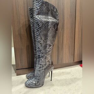 Gucci Over the Knee Snakeskin Boots - Black and Gray